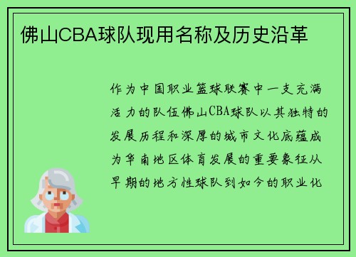 佛山CBA球队现用名称及历史沿革